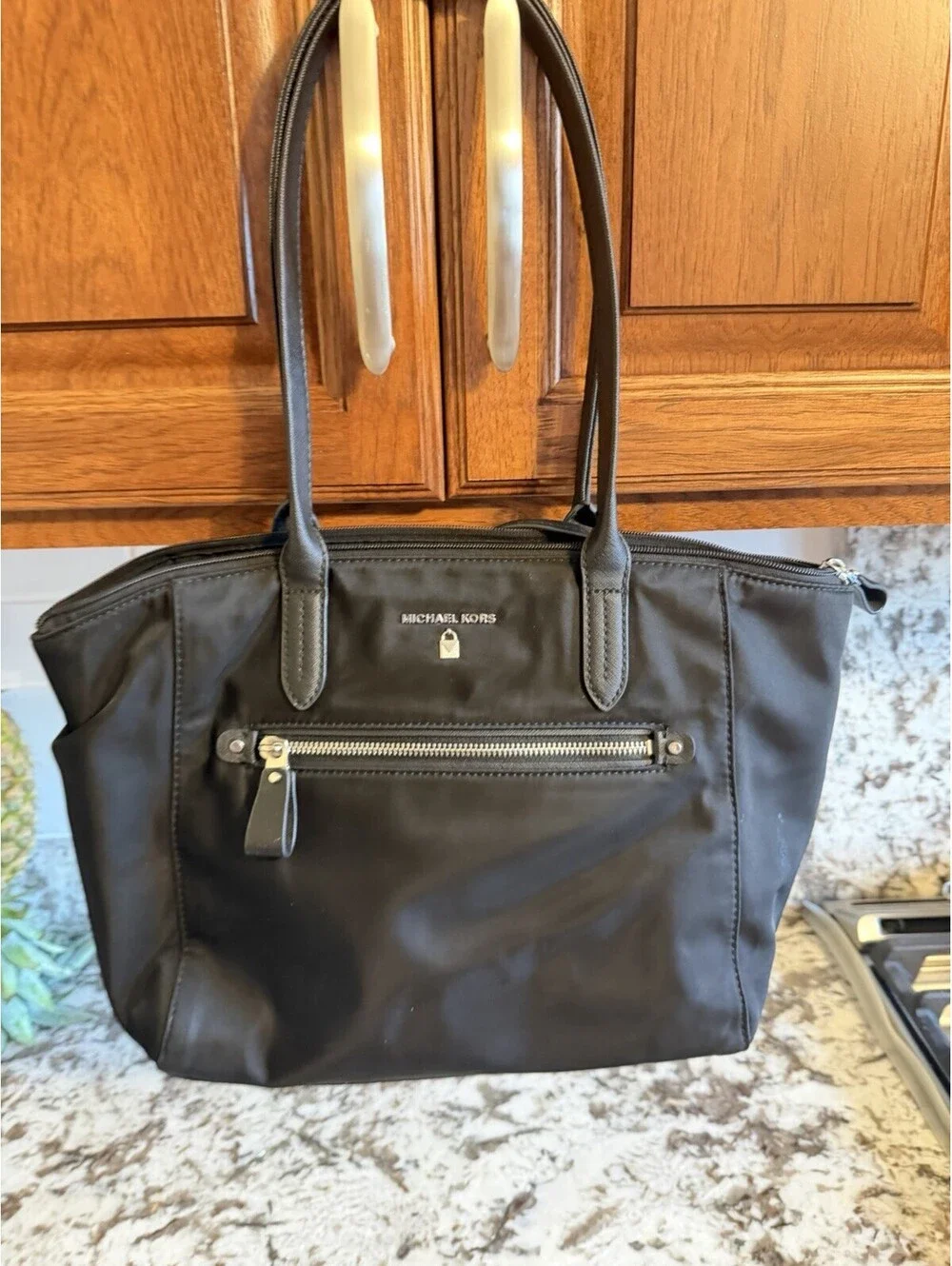 Michael Kors Kelsey Medium Tote Black Nylon Leather Bag
